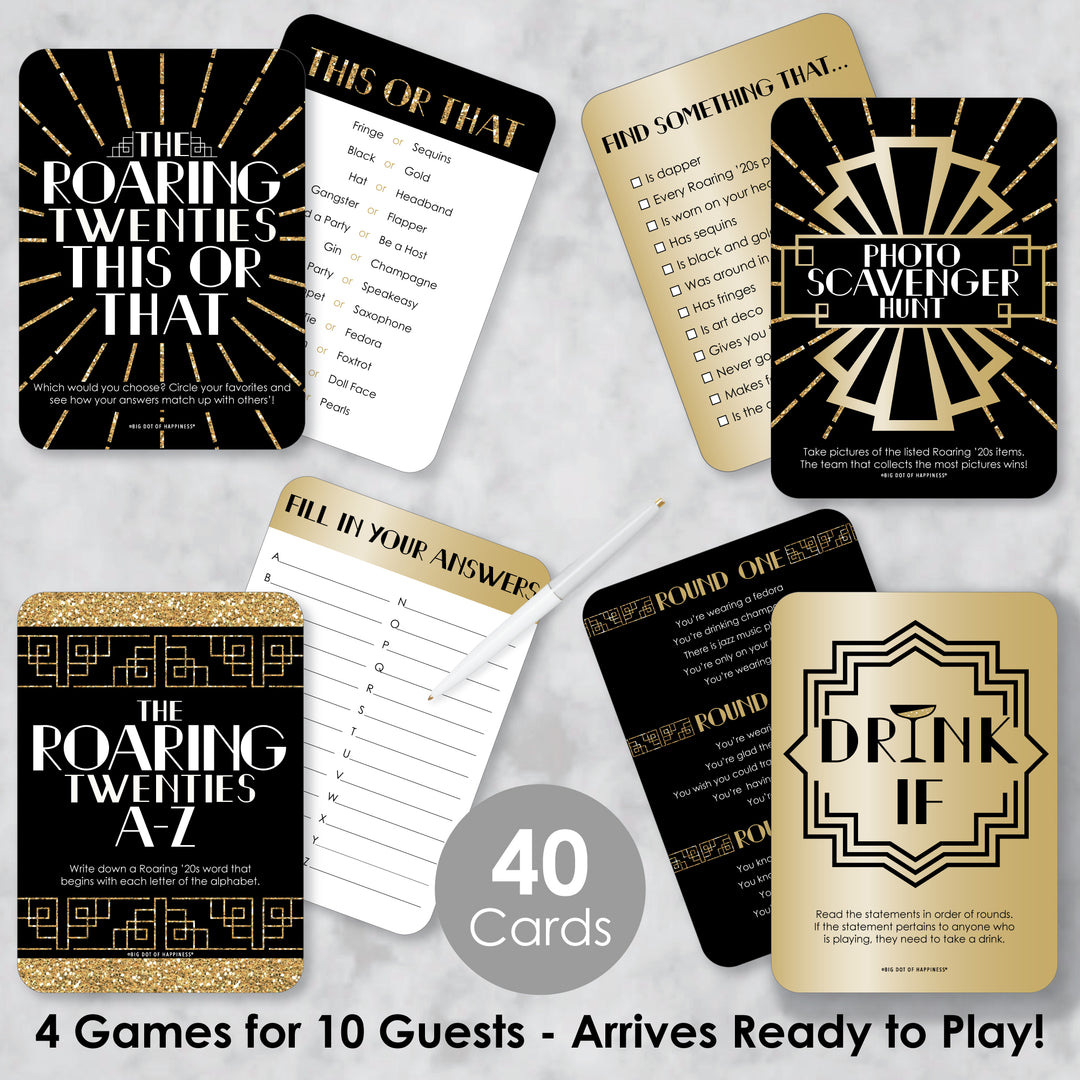 Roaring 20's - 4 1920s Art Deco Jazz Party Games - 10 Cards Each - Gamerific Bundle