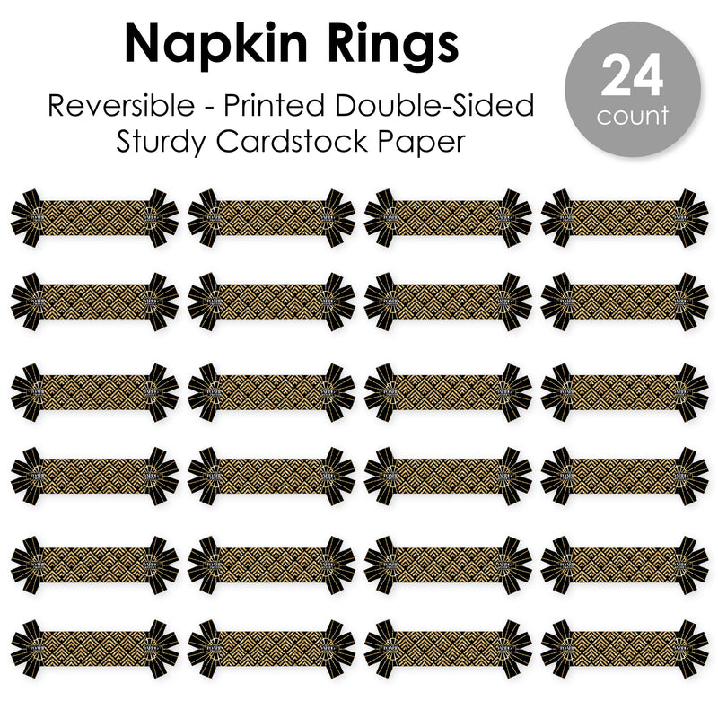 Roaring 20’s - 1920s Art Deco Jazz Party Paper Napkin Holder - Napkin Rings - Set of 24