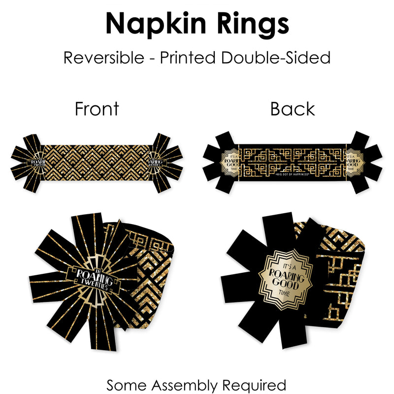 Roaring 20’s - 1920s Art Deco Jazz Party Paper Napkin Holder - Napkin Rings - Set of 24