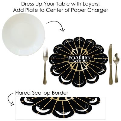 Roaring 20’s - 1920s Art Deco Jazz Party Round Table Decorations - Paper Chargers - Place Setting For 12