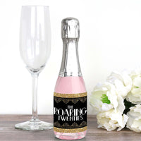 Roaring 20's - Mini Wine and Champagne Bottle Label Stickers - 1920s Art Deco Jazz Party Favor Gift for Women and Men - Set of 16