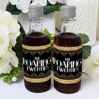 Roaring 20's - Mini Wine and Champagne Bottle Label Stickers - 1920s Art Deco Jazz Party Favor Gift for Women and Men - Set of 16