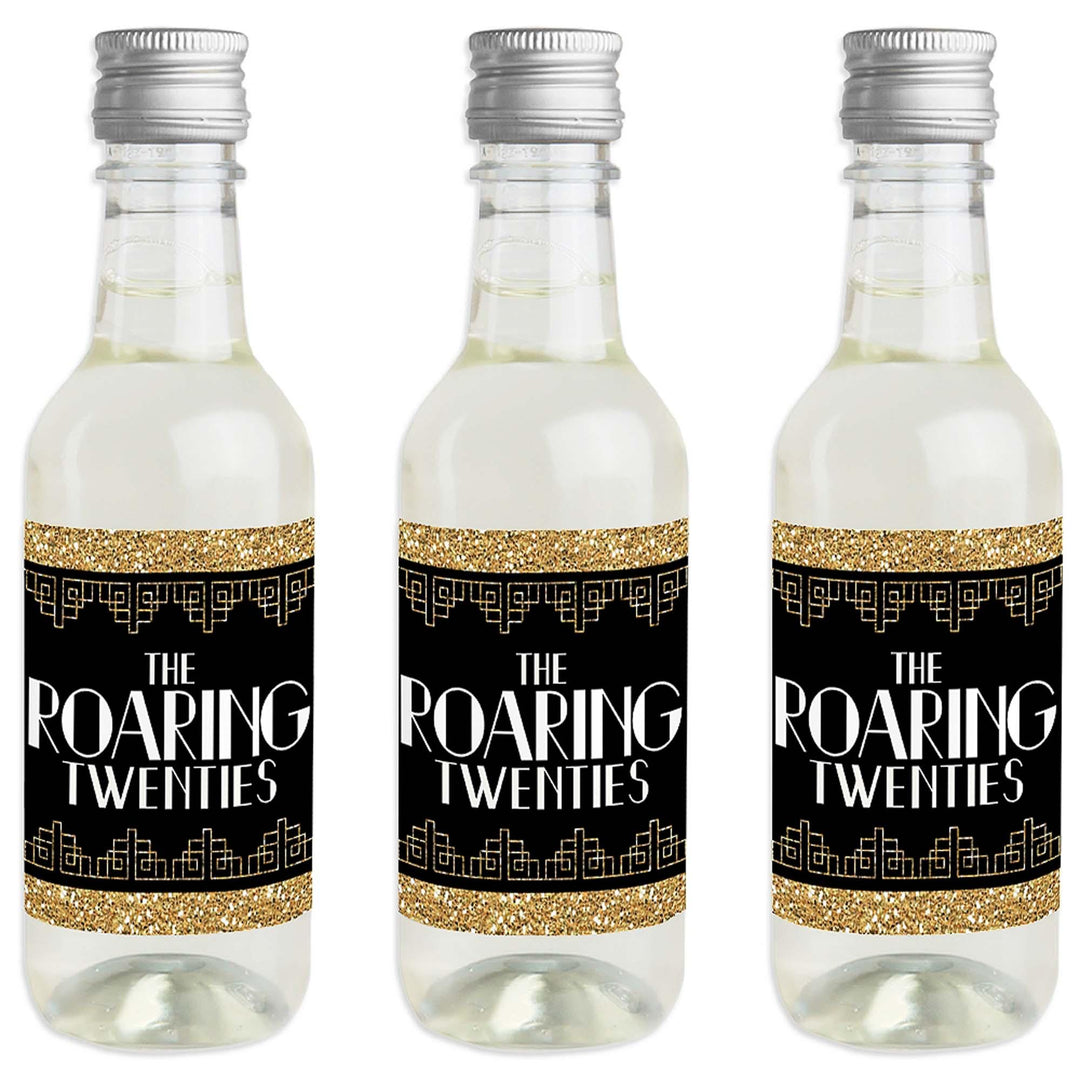 Roaring 20's - Mini Wine and Champagne Bottle Label Stickers - 1920s Art Deco Jazz Party Favor Gift for Women and Men - Set of 16