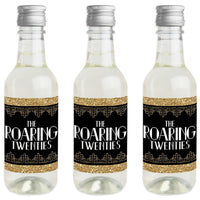 Roaring 20's - Mini Wine and Champagne Bottle Label Stickers - 1920s Art Deco Jazz Party Favor Gift for Women and Men - Set of 16