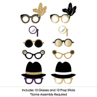 Roaring 20's Glasses - Paper Card Stock 1920s Art Deco Jazz Party Photo Booth Props Kit - 10 Count