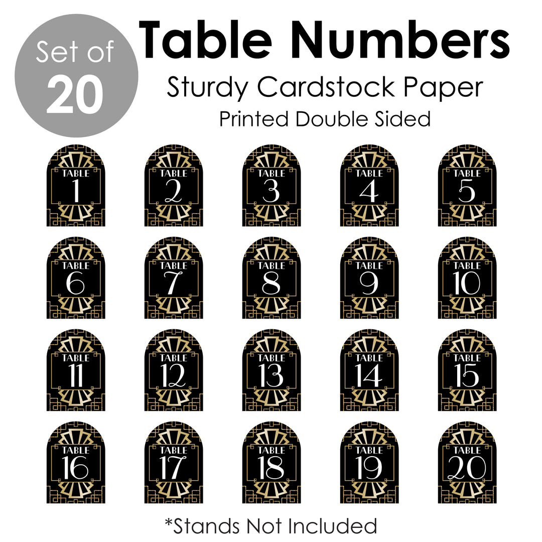 Roaring 20's - 1920s Art Deco Jazz Party Double-Sided 5 x 7 inches Cards - Table Numbers - 1-20