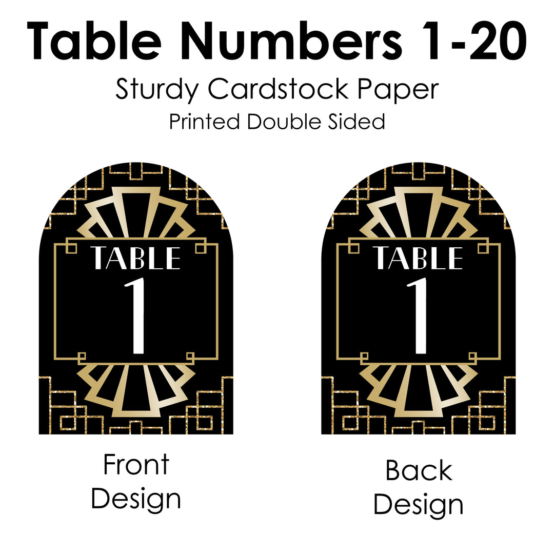 Roaring 20's - 1920s Art Deco Jazz Party Double-Sided 5 x 7 inches Cards - Table Numbers - 1-20