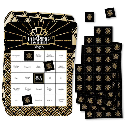 Roaring 20's - Bar Bingo Cards and Markers - 1920s Art Deco Jazz Party Bingo Game - Set of 18