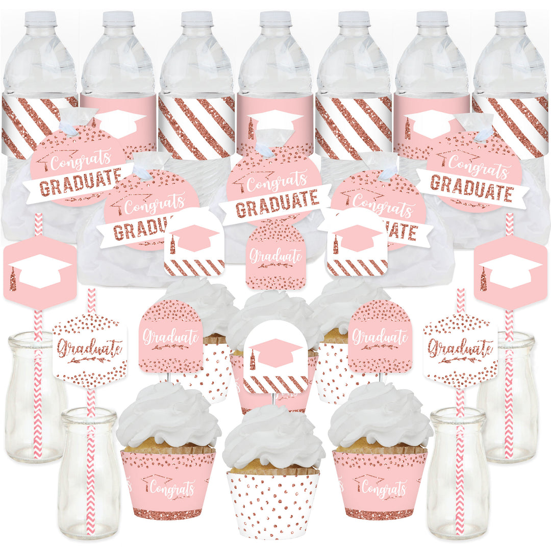 Rose Gold Grad - Graduation Party Favors and Cupcake Kit - Fabulous Favor Party Pack - 100 Pieces