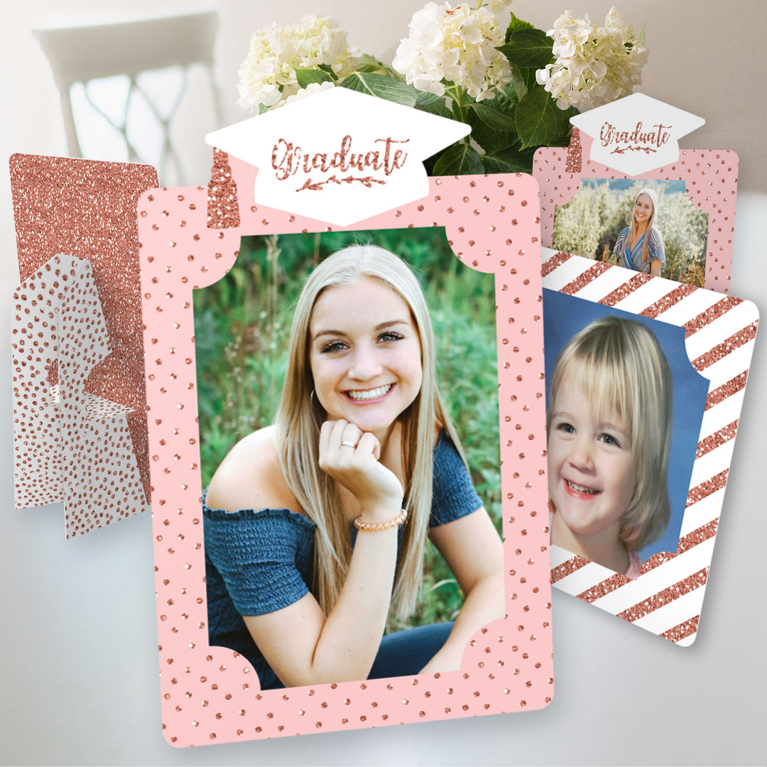 Rose Gold Grad - Graduation Party 4x6 Picture Display - Paper Photo Frames - Set of 12