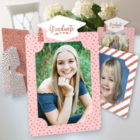 Rose Gold Grad - Graduation Party 4x6 Picture Display - Paper Photo Frames - Set of 12