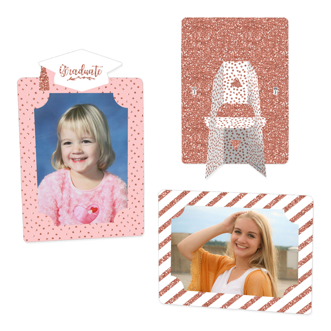 Rose Gold Grad - Graduation Party 4x6 Picture Display - Paper Photo Frames - Set of 12