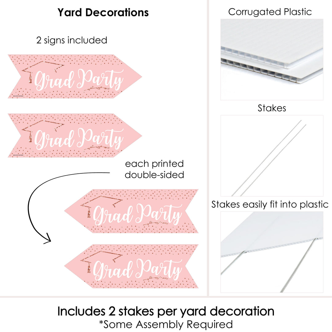 Rose Gold Grad - Graduation Party Sign Arrow - Double Sided Directional Yard Signs - Set of 2