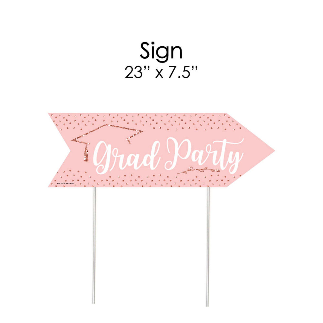 Rose Gold Grad - Graduation Party Sign Arrow - Double Sided Directional Yard Signs - Set of 2