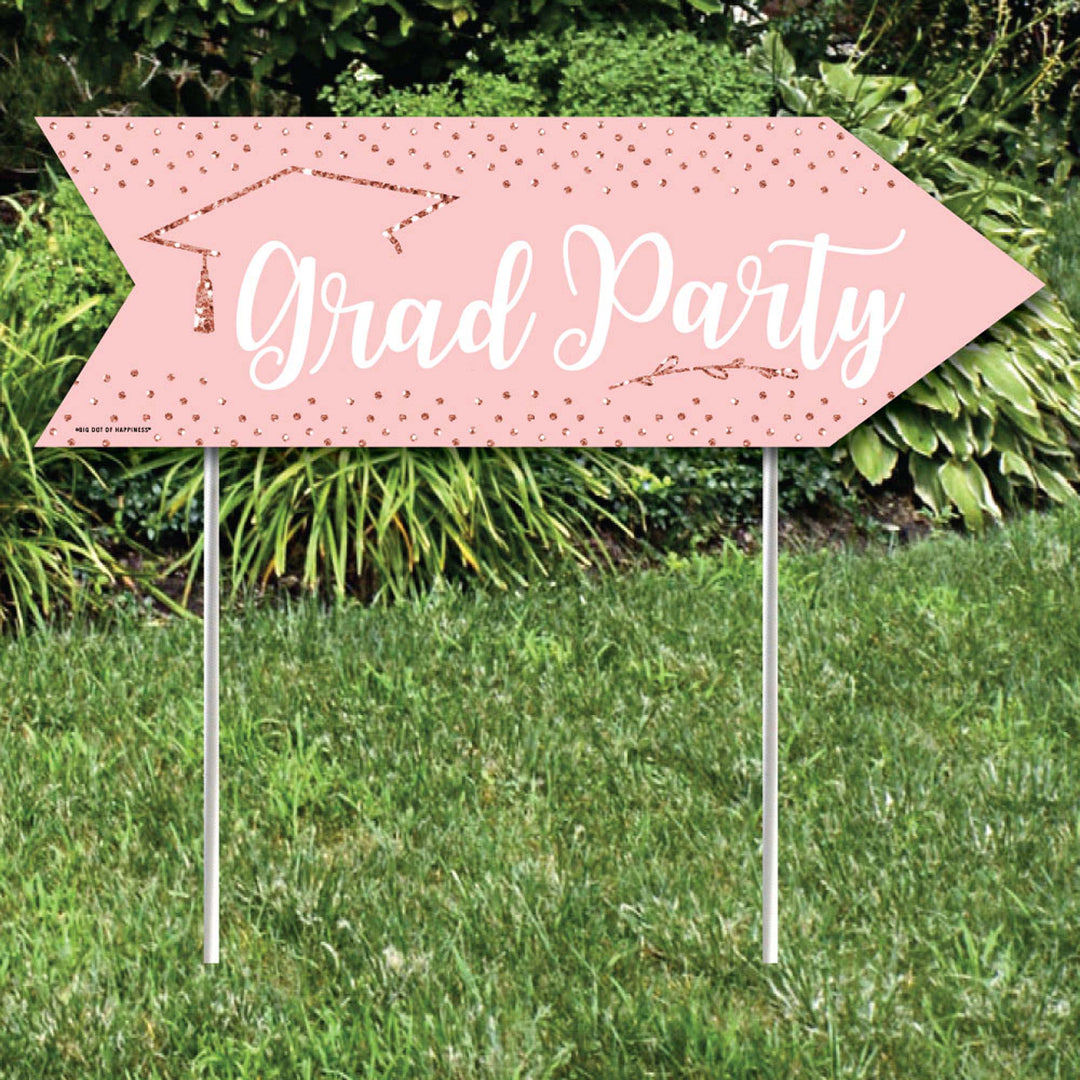 Rose Gold Grad - Graduation Party Sign Arrow - Double Sided Directional Yard Signs - Set of 2
