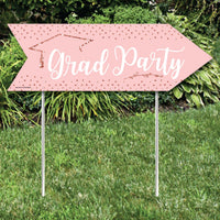 Rose Gold Grad - Graduation Party Sign Arrow - Double Sided Directional Yard Signs - Set of 2