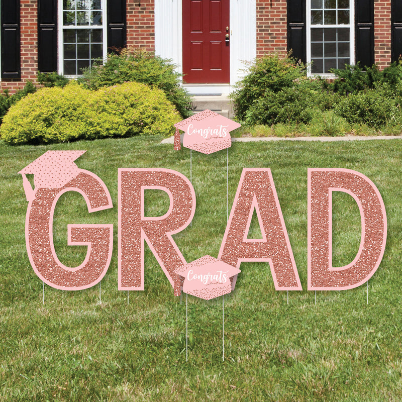 GRAD - Rose Gold Grad - Yard Sign Outdoor Lawn Decorations - Graduation Party Yard Signs