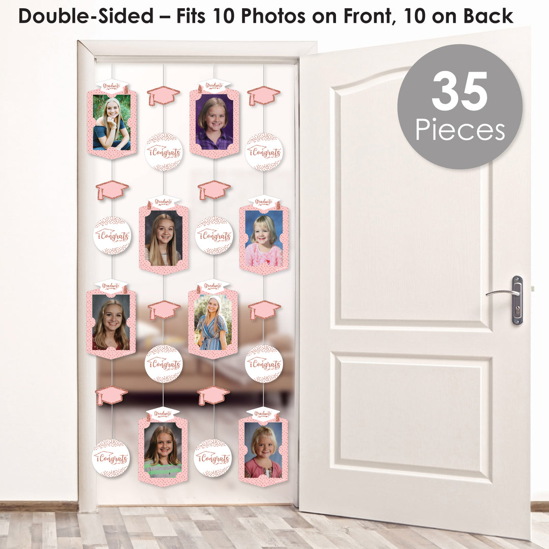 Rose Gold Grad - Graduation Party DIY Backdrop Decor - Hanging Vertical Photo Garland - 35 Pieces