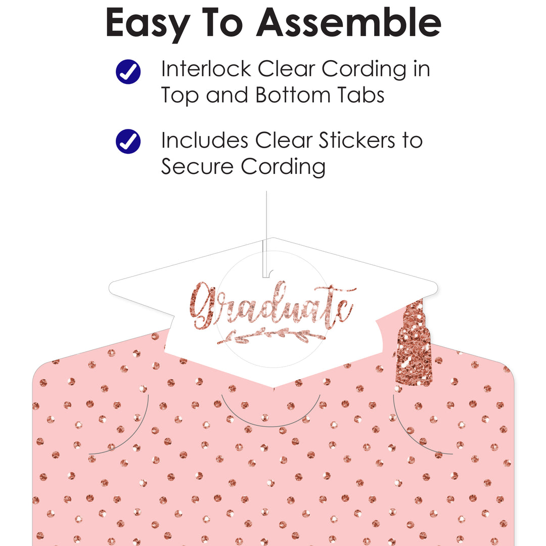 Rose Gold Grad - Graduation Party DIY Backdrop Decor - Hanging Vertical Photo Garland - 35 Pieces