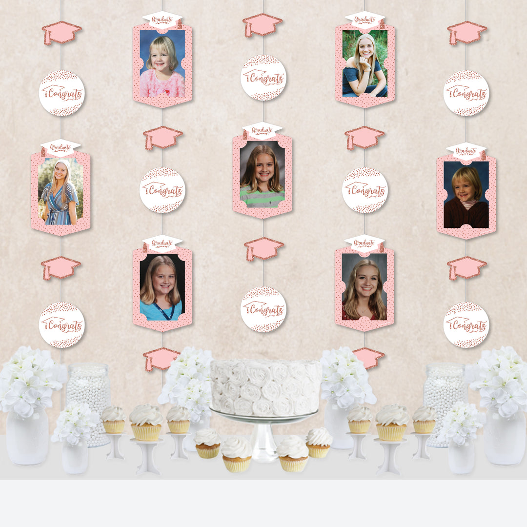 Rose Gold Grad - Graduation Party DIY Backdrop Decor - Hanging Vertical Photo Garland - 35 Pieces