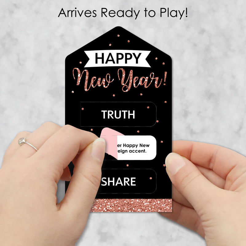 Rose Gold Happy New Year - New Years Eve Party Game Pickle Cards - Truth, Dare, Share Pull Tabs - Set of 12