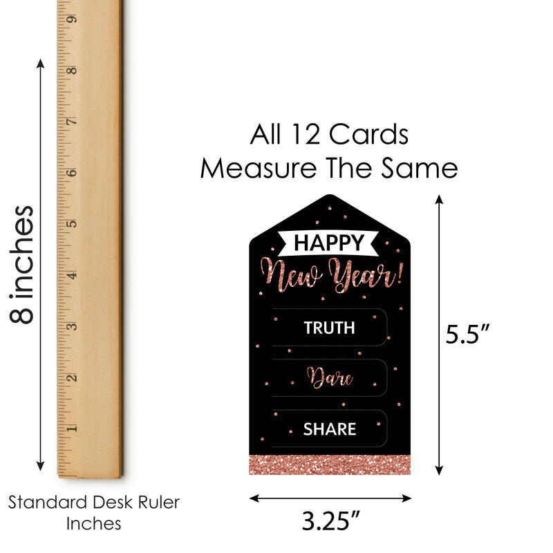 Rose Gold Happy New Year - New Years Eve Party Game Pickle Cards - Truth, Dare, Share Pull Tabs - Set of 12