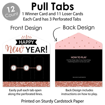 Rose Gold Happy New Year - New Years Eve Party Game Pickle Cards - Pull Tabs 3-in-a-Row - Set of 12