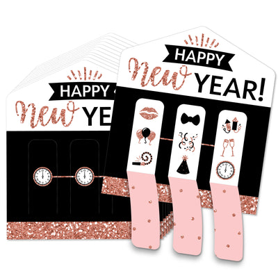 Rose Gold Happy New Year - New Years Eve Party Game Pickle Cards - Pull Tabs 3-in-a-Row - Set of 12