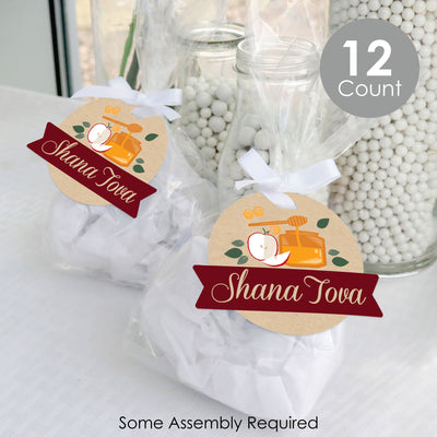 Rosh Hashanah - Jewish New Year Party Clear Goodie Favor Bags - Treat Bags With Tags - Set of 12