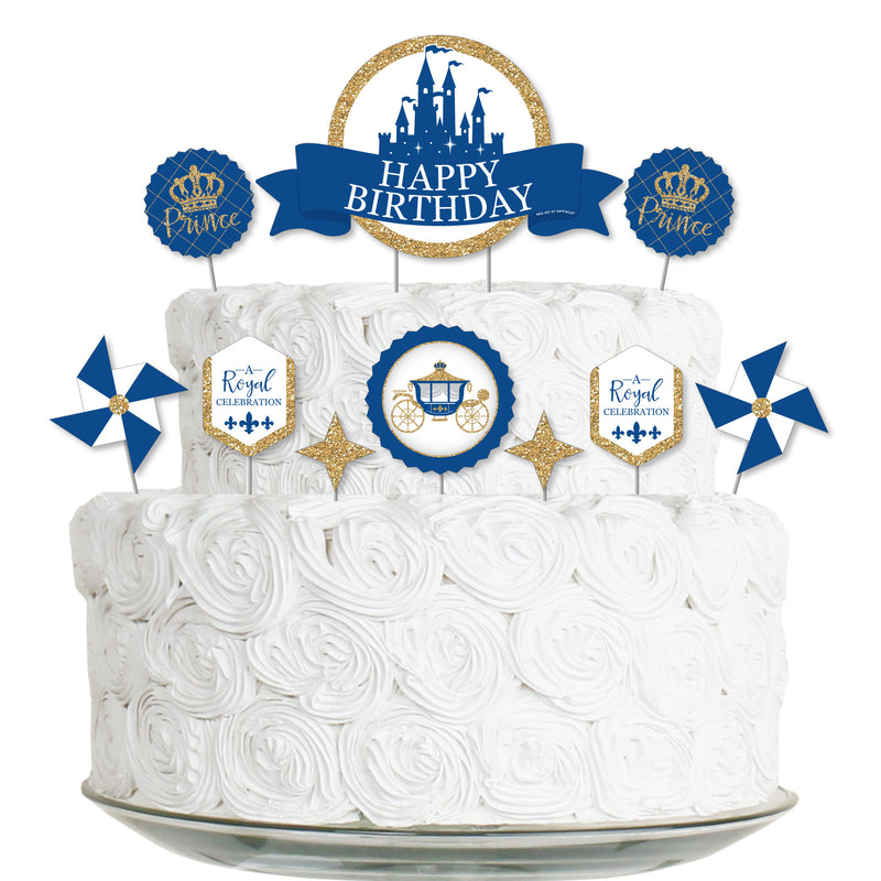 Royal Prince Charming - Birthday Party Cake Decorating Kit - Happy Birthday Cake Topper Set - 11 Pieces