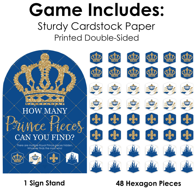 Royal Prince Charming - Baby Shower or Birthday Party Scavenger Hunt - 1 Stand and 48 Game Pieces - Hide and Find Game