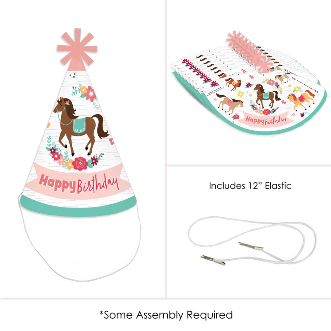 Run Wild Horses - Cone Happy Birthday Party Hats for Kids and Adults - Set of 8 (Standard Size)