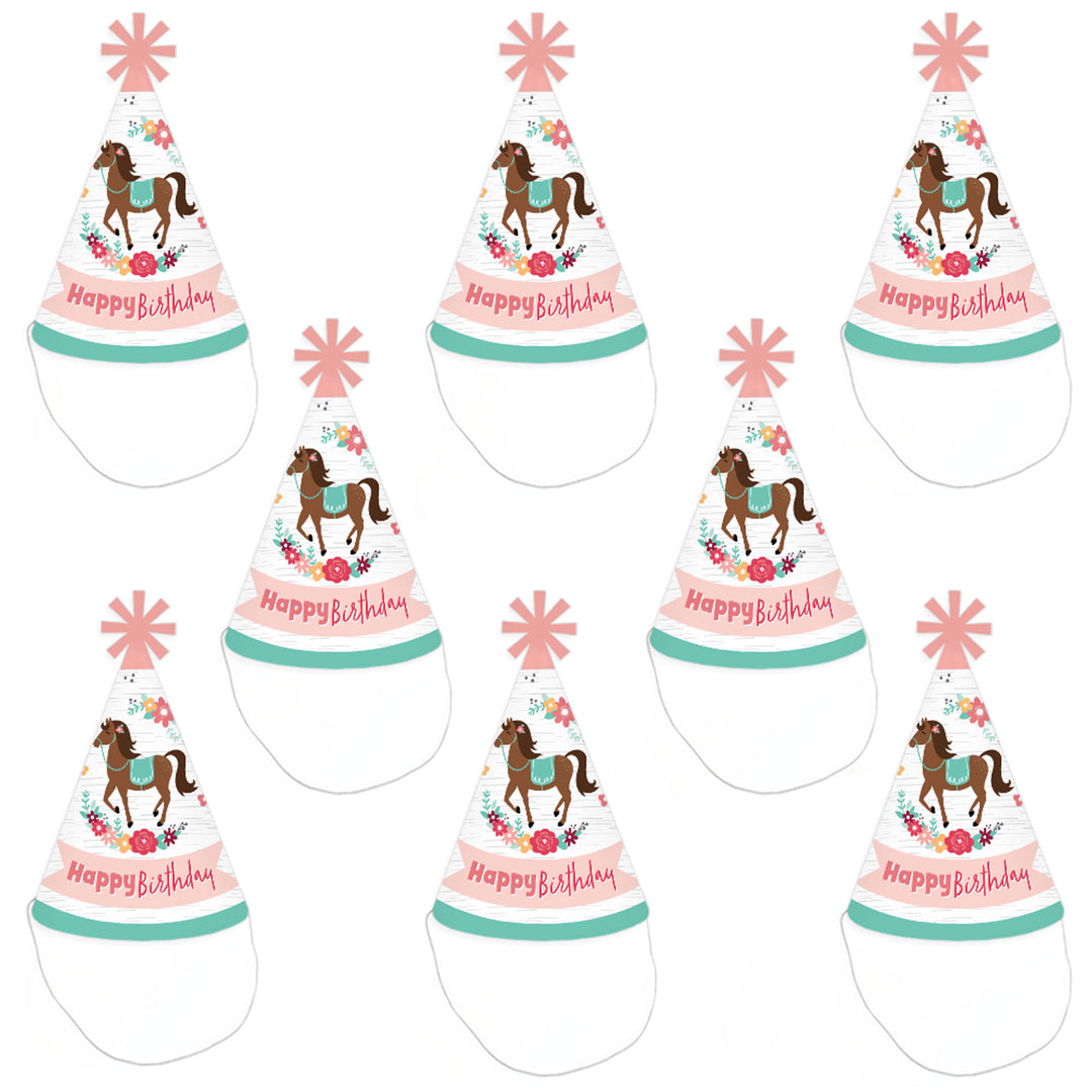 Run Wild Horses - Cone Happy Birthday Party Hats for Kids and Adults - Set of 8 (Standard Size)