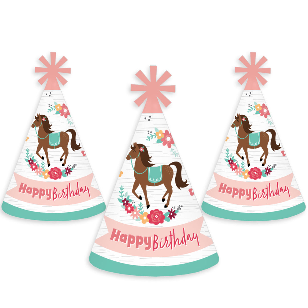 Run Wild Horses - Cone Happy Birthday Party Hats for Kids and Adults - Set of 8 (Standard Size)