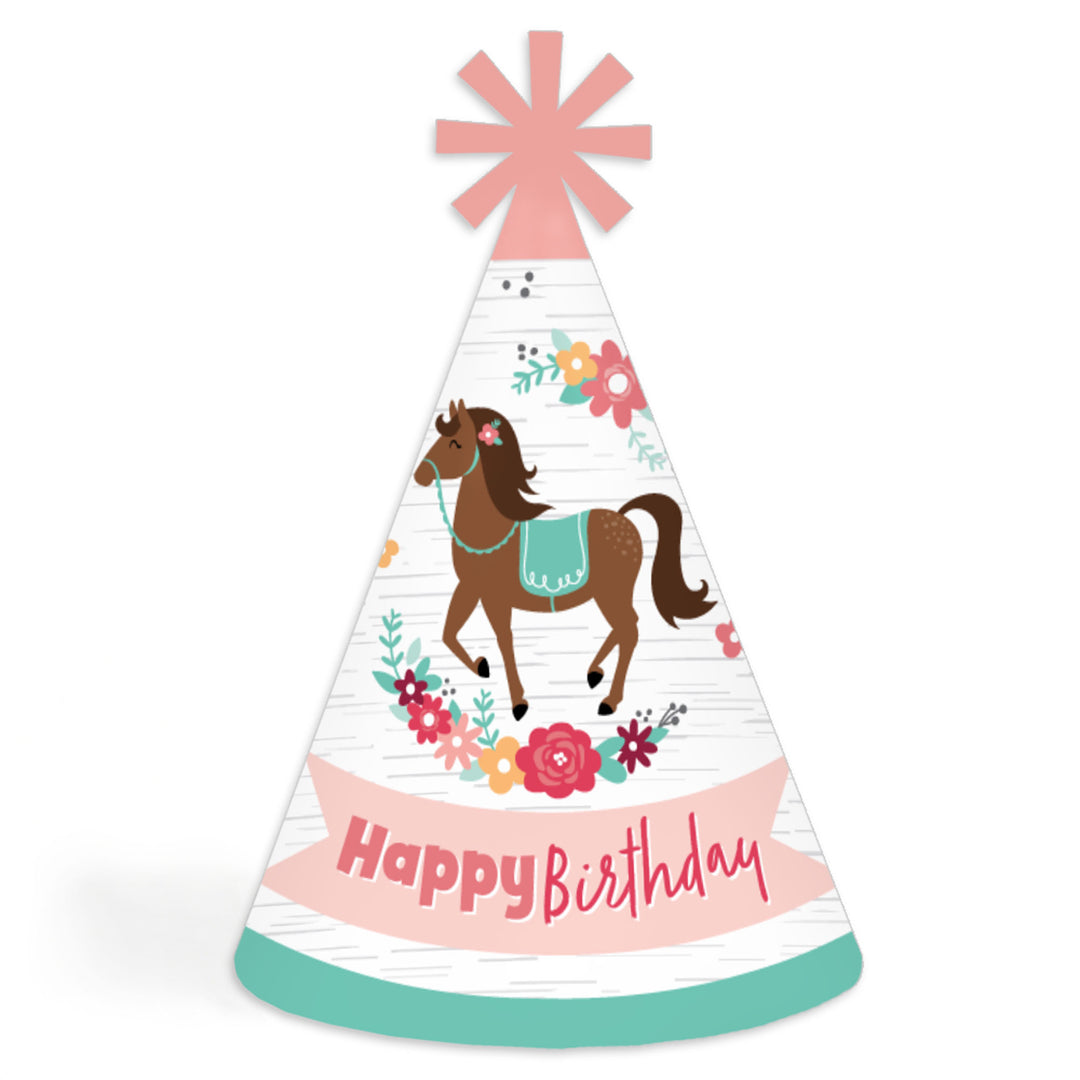 Run Wild Horses - Cone Happy Birthday Party Hats for Kids and Adults - Set of 8 (Standard Size)