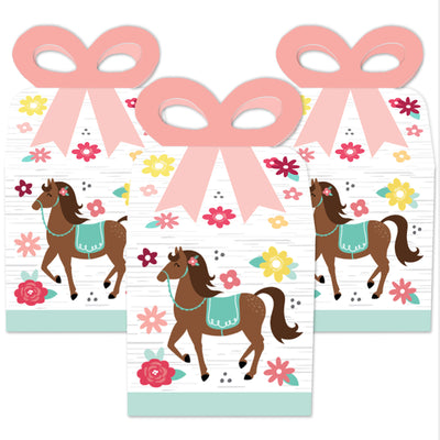 Run Wild Horses - Square Favor Gift Boxes - Pony Birthday Party Bow Boxes - Set of 12