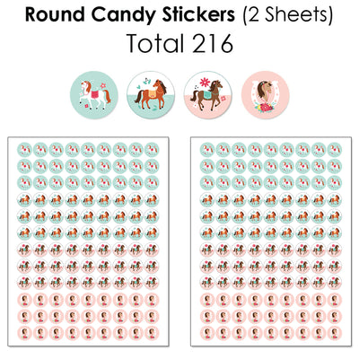 Run Wild Horses - Mini Candy Bar Wrappers, Round Candy Stickers and Circle Stickers - Pony Birthday Party Candy Favor Sticker Kit - 304 Pieces