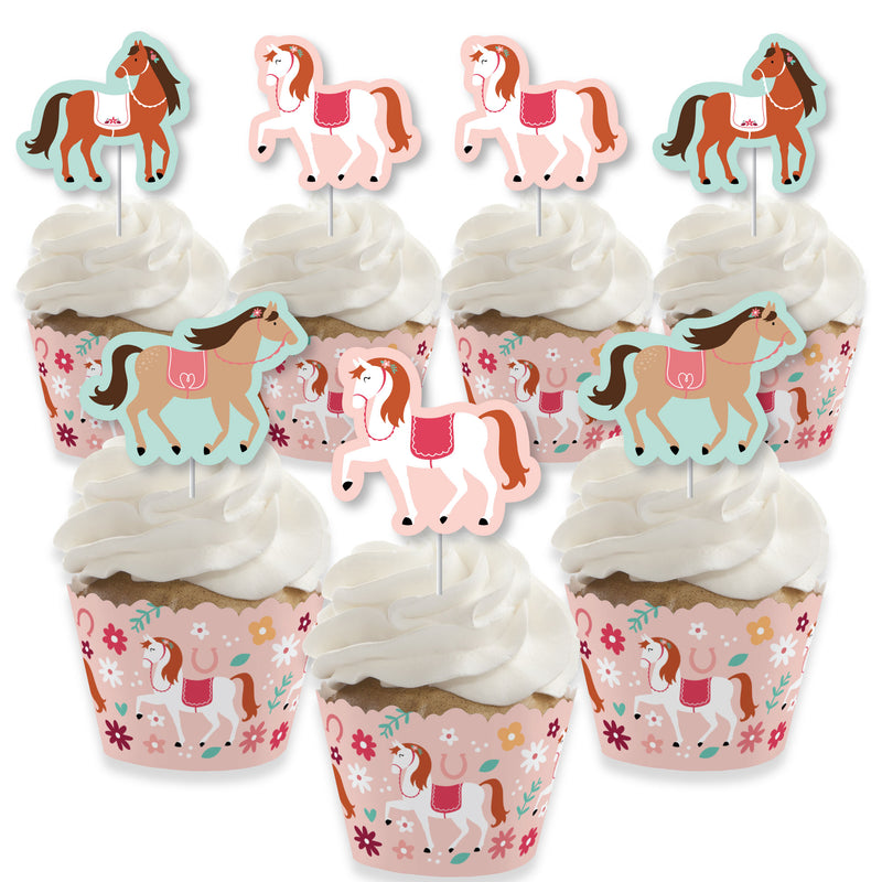 Run Wild Horses - Cupcake Decoration - Pony Birthday Party Cupcake Wrappers and Treat Picks Kit - Set of 24