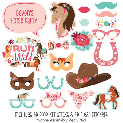 Run Wild Horses - Pony Birthday Party Photo Booth Props Kit - 20 Count