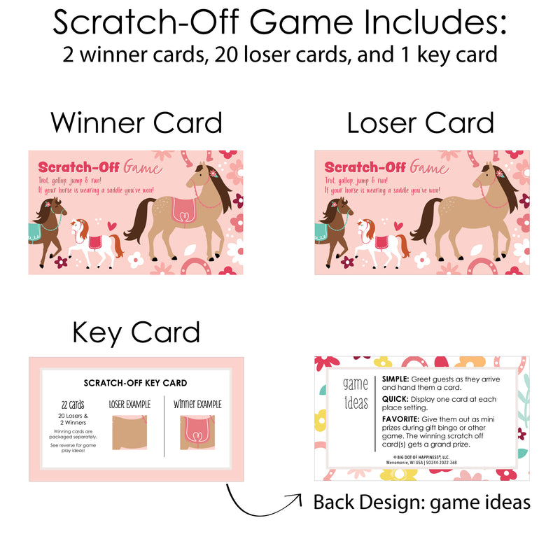 Run Wild Horses - Pony Birthday Party Game Scratch Off Cards - 22 Count