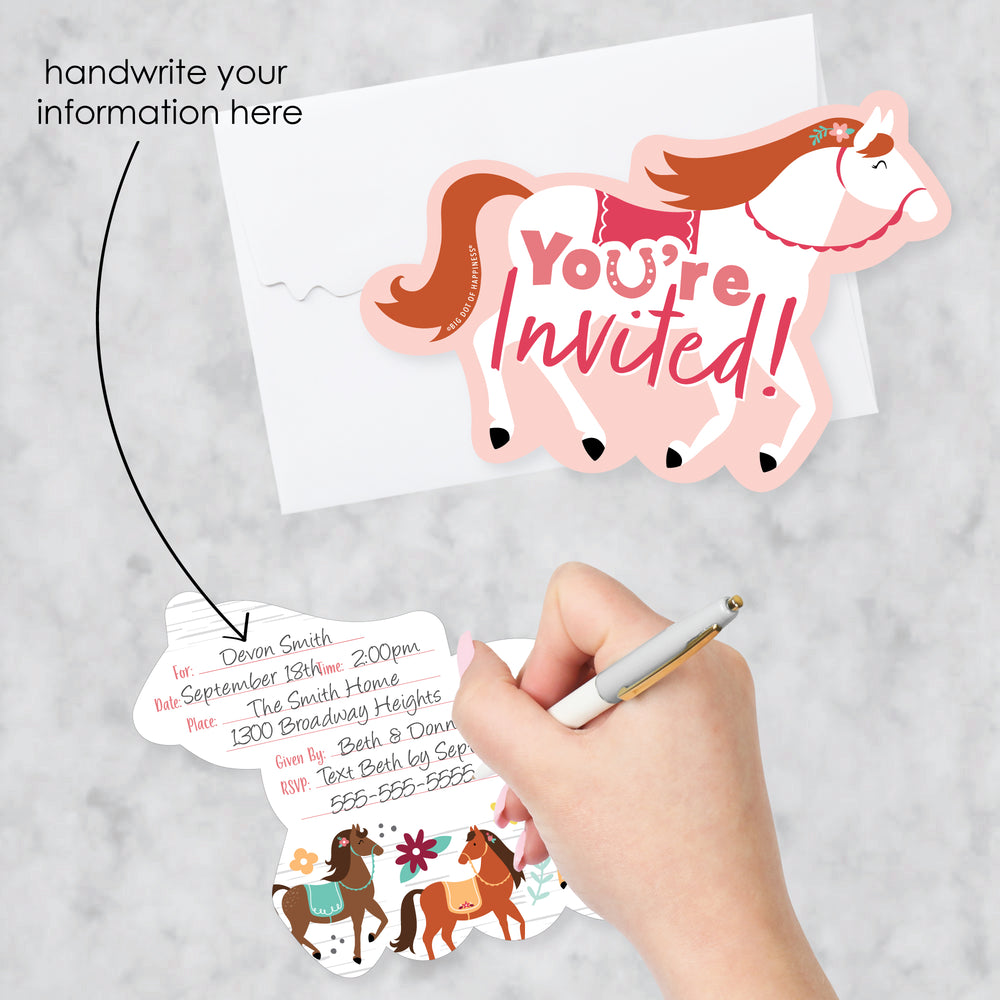 Run Wild Horses - Shaped Fill-In Invitations - Pony Birthday Party Invitation Cards with Envelopes - Set of 12