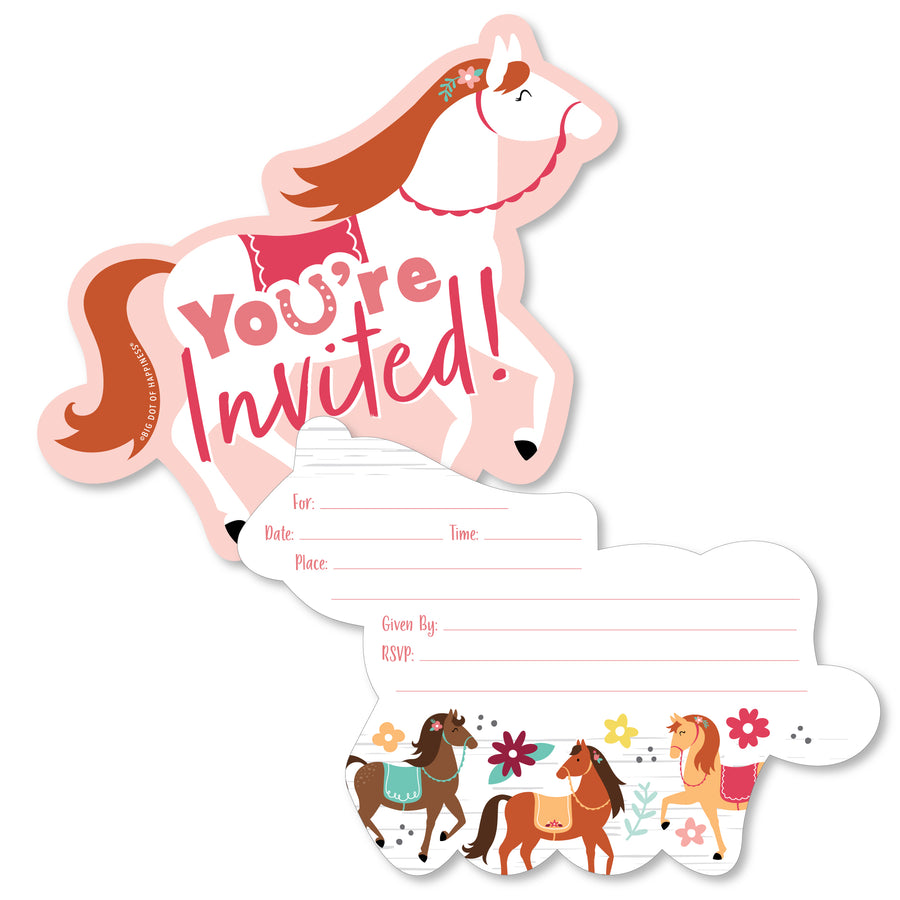 Run Wild Horses - Shaped Fill-In Invitations - Pony Birthday Party Invitation Cards with Envelopes - Set of 12