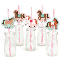 Run Wild Horses - Paper Straw Decor - Pony Birthday Party Striped Decorative Straws - Set of 24