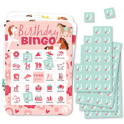 Run Wild Horses - Picture Bingo Cards and Markers - Pony Birthday Party Shaped Bingo Game - Set of 18