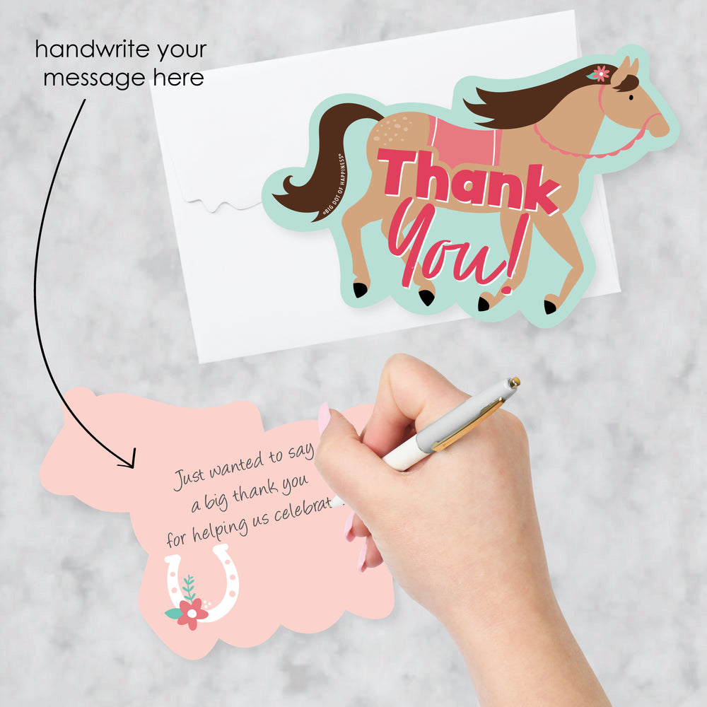 Run Wild Horses - Shaped Thank You Cards - Pony Birthday Party Thank You Note Cards with Envelopes - Set of 12