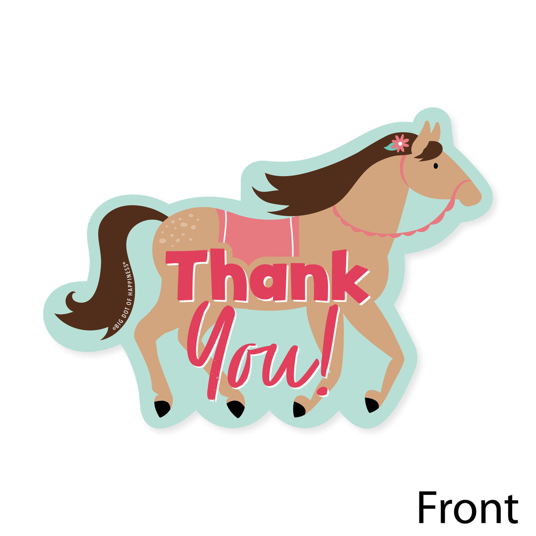 Run Wild Horses - Shaped Thank You Cards - Pony Birthday Party Thank You Note Cards with Envelopes - Set of 12