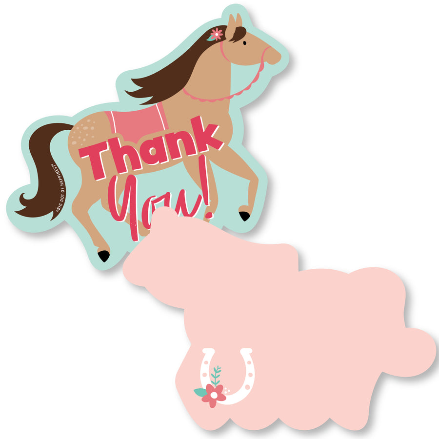 Run Wild Horses - Shaped Thank You Cards - Pony Birthday Party Thank You Note Cards with Envelopes - Set of 12