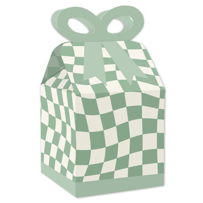 Sage Green Checkered Party - Square Favor Gift Boxes - Bow Boxes - Set of 12