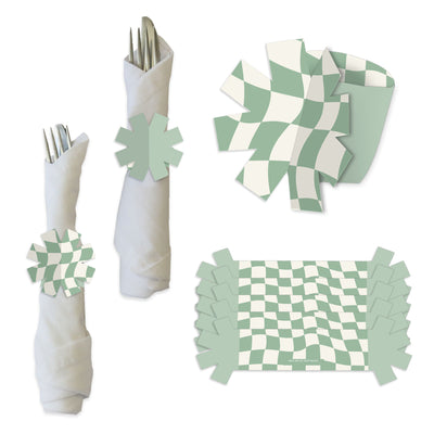Sage Green Checkered Party - Paper Napkin Holder - Napkin Rings - Set of 24