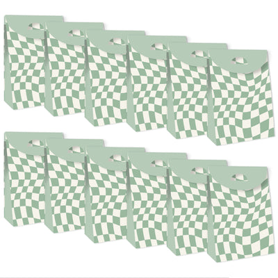Sage Green Checkered Party - Gift Favor Bags - Party Goodie Boxes - Set of 12